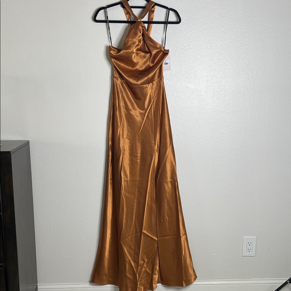 Birdy Grey Monica Shiny Satin Rust Bridesmaid Dress Small